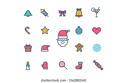 Christmas icon collection thin line style flat vector design.