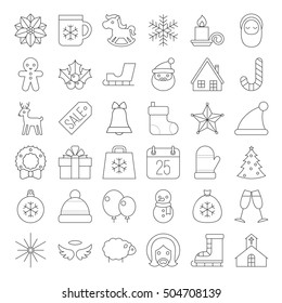 Christmas icon collection thin line vector