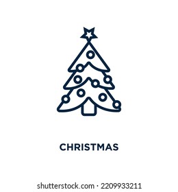 icono de navidad de la colección de navidades. Cláusula de navidad lineal delgada, año, icono de contorno estacional aislado en fondo blanco. Signo de navidad vectorial de línea, símbolo para web y móvil