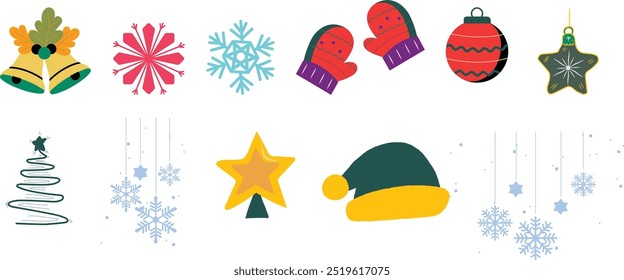 Ícone de Natal. Coleção de Ícones Vetoriais de várias formas para o Natal. Design perfeito com ícones como luzes de Natal, luvas, árvore natal e estrela de neve. conjunto de árvores de Natal.