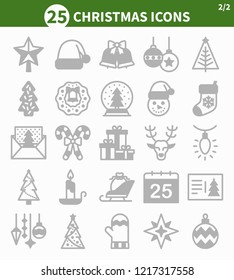 Christmas icon collection, winter holiday background, xmas decoration elements, noel ornaments, festive backdrop, colorful pattern, vector illustration, filled outline icons set