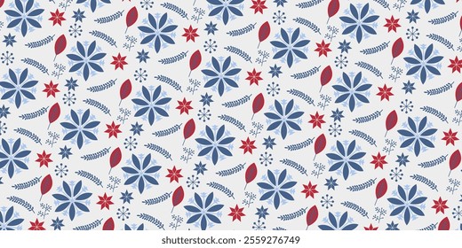 Christmas icon elements blue and red seamless pattern