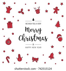 christmas icon elements card greeting text isolated background
