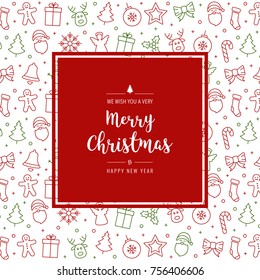 christmas icon elements card greeting text border frame white background