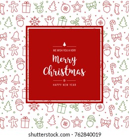 christmas icon elements card greeting text border frame white background