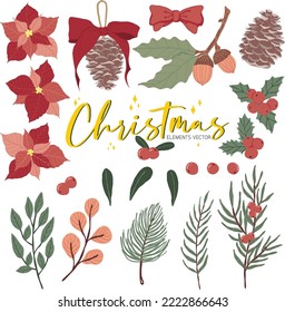 Tarjeta de decoración de elementos de icono de Navidad con saludo