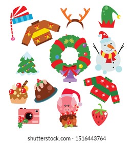 Christmas icon, Elements and Decoration Vector cartoon set