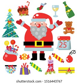Christmas icon, Elements and Decoration Vector cartoon set