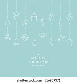 christmas icon elements hanging blue background