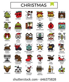 Christmas icon fill with color vector illustration flat design line icons set for ui, ux, web, app design