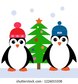Christmas penguinі icon, flat design illustration