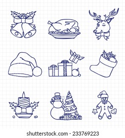 Christmas Icon Free Hand Sketch Collection, Outlines