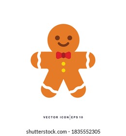 Christmas Icon - Gingerbread Man Icon Vector Design Flat Style on White Background. EPS 10