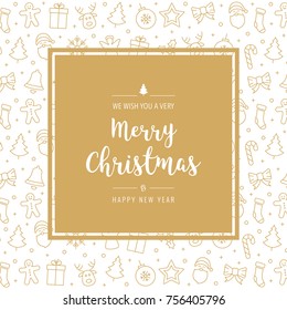 christmas icon golden elements card greeting text border frame white background