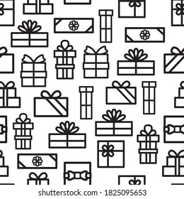 Icono navideño saludando el vector con un borde de patrón sin fisuras. Nochebuena, noche de fiesta de Año Nuevo. Para tarjetas de felicitación, medios sociales, publicidad de venta. Copos de nieve, bolas, caramelos, comida, caja de regalo.