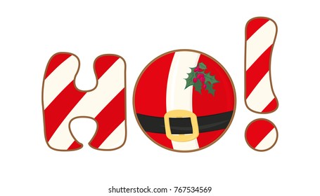 Christmas icon. Ho-ho-ho sign set on white background. Merry santa claus. Vector illustration. Great design for any purposes web banner, cartoon style greeting card, xmas ring label