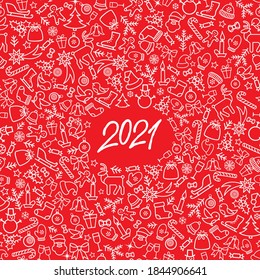 Christmas icon holiday background with numbers 2021. Happy New Year wallpaper. Winter holiday grunge greeting card design with handwritten Lettering 2021