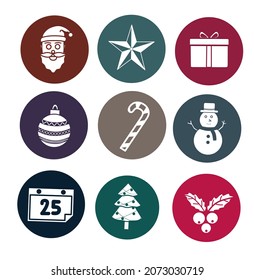 christmas icon on assorted color background with white inside object.