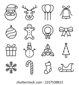 Christmas icon outline set illustration vector isolated on white background. Christmas vector.