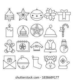 Paquete de iconos de Navidad Lineal. Vector