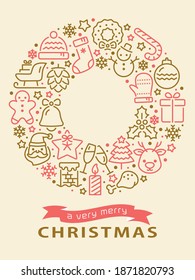 Christmas icon round shape. vector illustration.