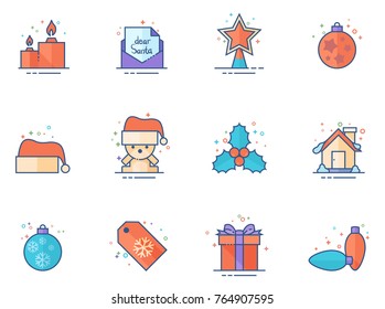 Christmas icon series in flat color style. Vector illustration.