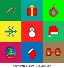 Christmas icon set. 2019 New year colored modern icon set. Vector flat christmas sign. EPS10 symbol