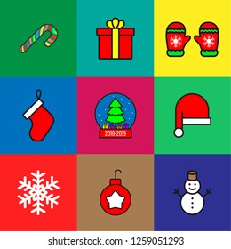 Christmas icon set. 2019 New year colored modern icon set. Vector flat christmas sign. EPS10 symbol