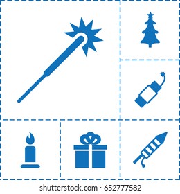 Christmas icon. set of 6 christmas filled icons such as candle, sparklers, christmas tree, fireworks, firework