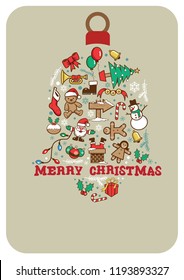 Christmas icon set in bell shape postcard background. Vector file available