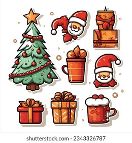 Christmas icon , set of  Christmas bundle and elements, isolated on white background, vector illustration.