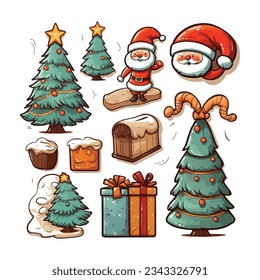 Christmas icon , set of  Christmas bundle and elements, isolated on white background, vector illustration.