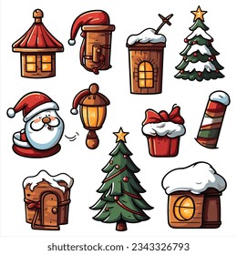 Christmas icon , set of  Christmas bundle and elements, isolated on white background, vector illustration.