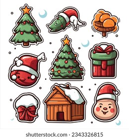 Christmas icon , set of  Christmas bundle and elements, isolated on white background, vector illustration.