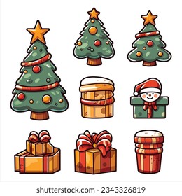 Christmas icon , set of  Christmas bundle and elements, isolated on white background, vector illustration.