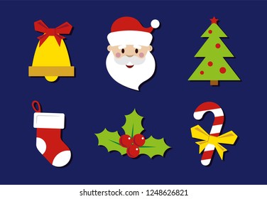 Christmas Icon Set. Collection of happy new year attributes. Merry christmas greeting card design. Isolated vector illustration
