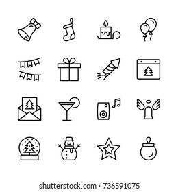 Christmas icon set. Collection of high quality outline holiday pictograms in modern flat style. Black decoration symbol for web design and mobile app on white background. Ornament line logo.