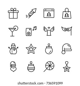 Christmas icon set. Collection of high quality outline holiday pictograms in modern flat style. Black decoration symbol for web design and mobile app on white background. Ornament line logo.
