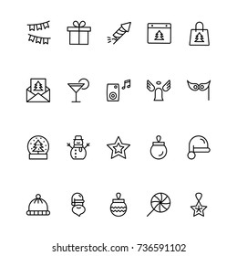 Christmas icon set. Collection of high quality outline holiday pictograms in modern flat style. Black decoration symbol for web design and mobile app on white background. Ornament line logo.