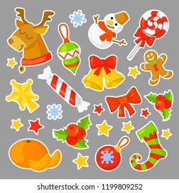 Christmas Icon Set Collection Vector. cartoon. New year traditional symbols. icons objects. Isolated. Vector clip art