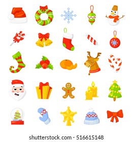 Christmas Icon Set Collection Vector. cartoon. New year traditional symbols. icons objects. Isolated. Vector clip art