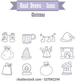 Christmas icon set of collection vector art illustration