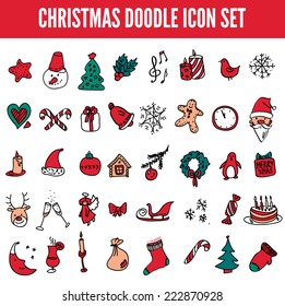 Christmas icon set in color. Vector doodle illustration isolated. Design element hand drawn/