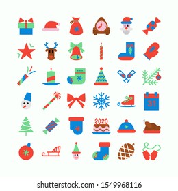 christmas icon set cute color style isolated on white background for decoration, web site, calendar, holiday cover, flyer, brochure, party poster, greeting card, invitation, festive. Vector 10 eps
