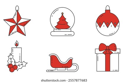 Christmas icon set featuring red festive accents Vector