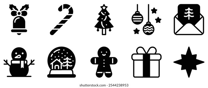 Christmas Icon Set Festive Solid Style Collection for Holiday Cheer