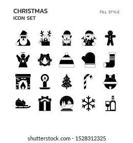 Christmas icon set fill style. Vector illustration