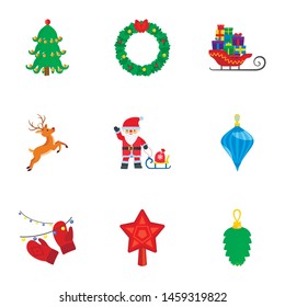 Christmas icon set. Flat set of 9 Christmas vector icons for web design isolated on white background