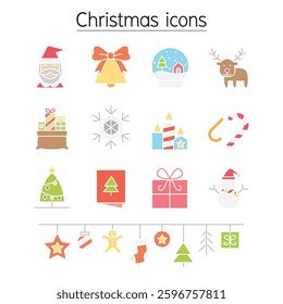 Christmas icon set in flat color style
