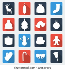 Christmas icon set. Flat design. Vector illustration